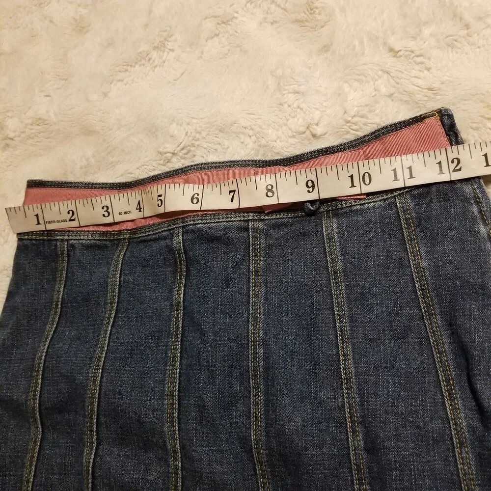 Gymboree Girls Jean Skirt Size 9 Blue Striped Denim Pink Trim Bow Girlcore